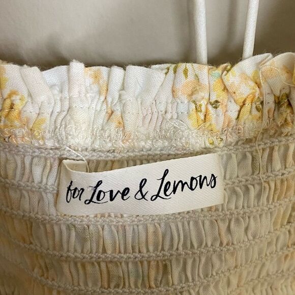 For Love & Lemons Lucie Midi Yellow White Dress Smocked Size S - Picture 6 of 8